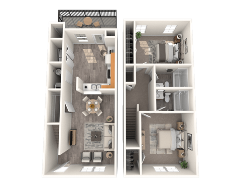 Floor plan for 2 beds, 2 baths, 1110 sqft